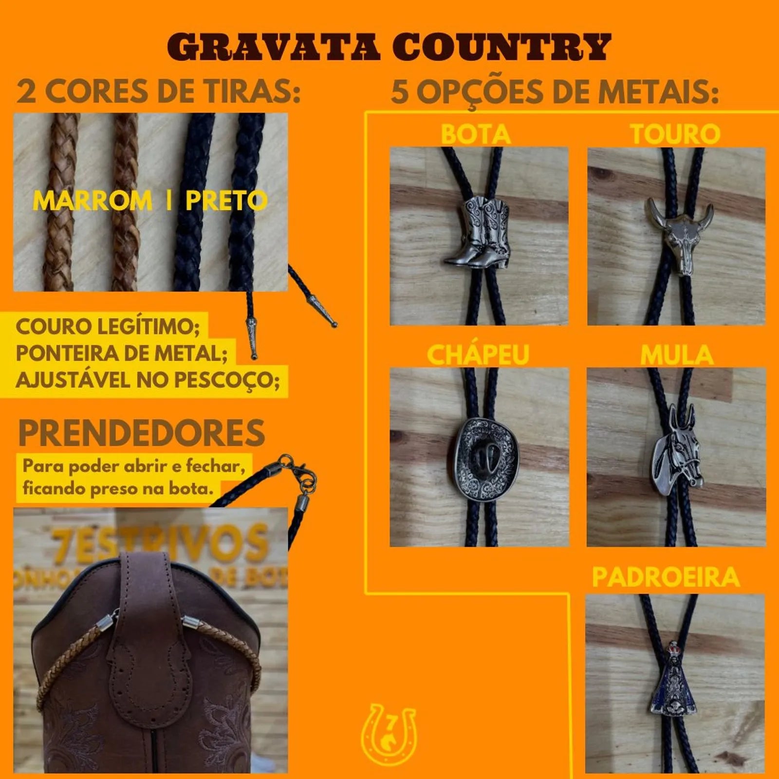 GRAVATA COUNTRY - CORDÃO MARROM PINGENTE MULA - Imagem 3