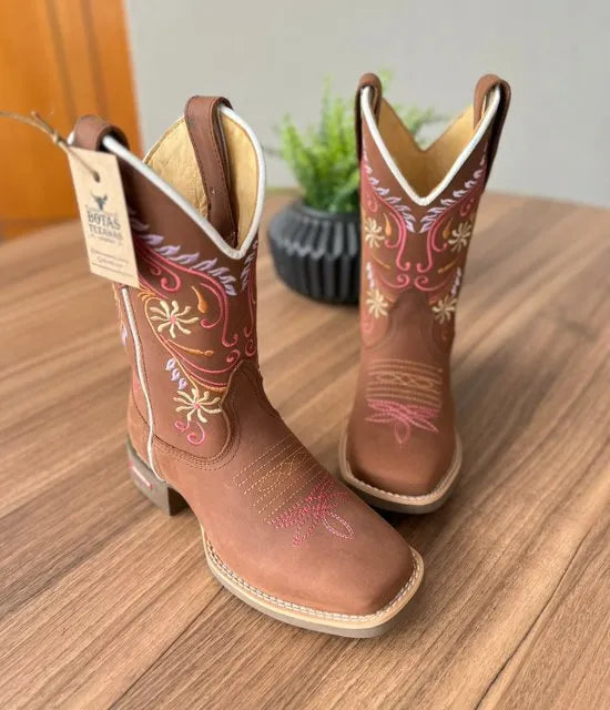 Texana Jade - Couro Horse Nescau/Ramos Bege e Lilás - Imagem 2